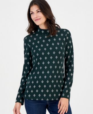 Women's Printed Mock-Neck Long-Sleeve Tee