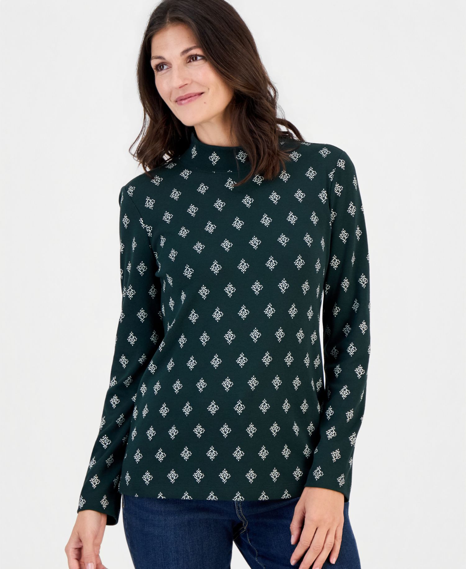 Petite Printed Mock-Neck Long-Sleeve Tee
