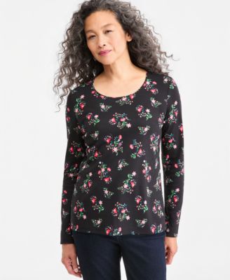 Women's Printed Long-Sleeve Scoop-Neck Top