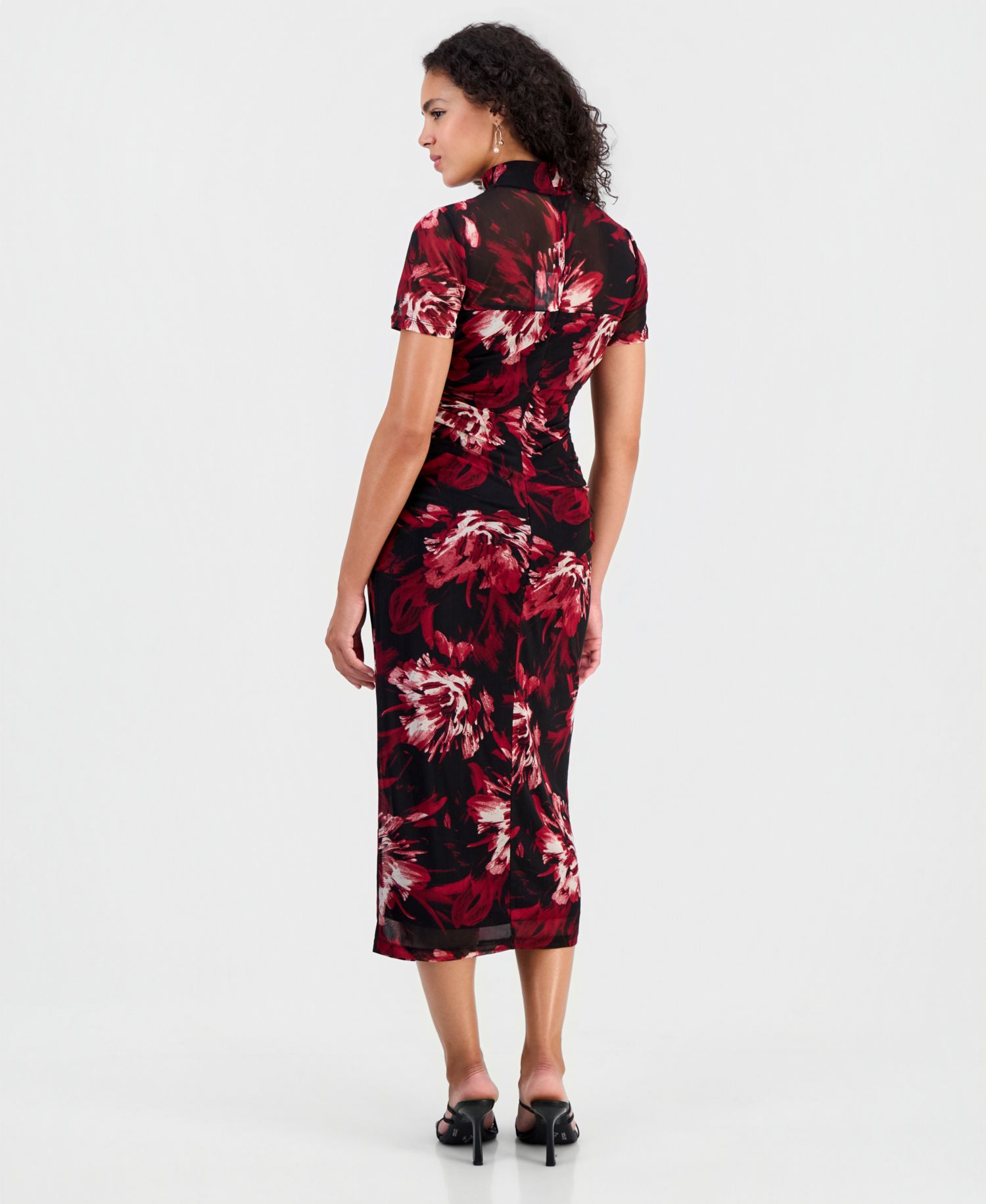Women's Floral-Print Short-Sleeve Mesh Dress