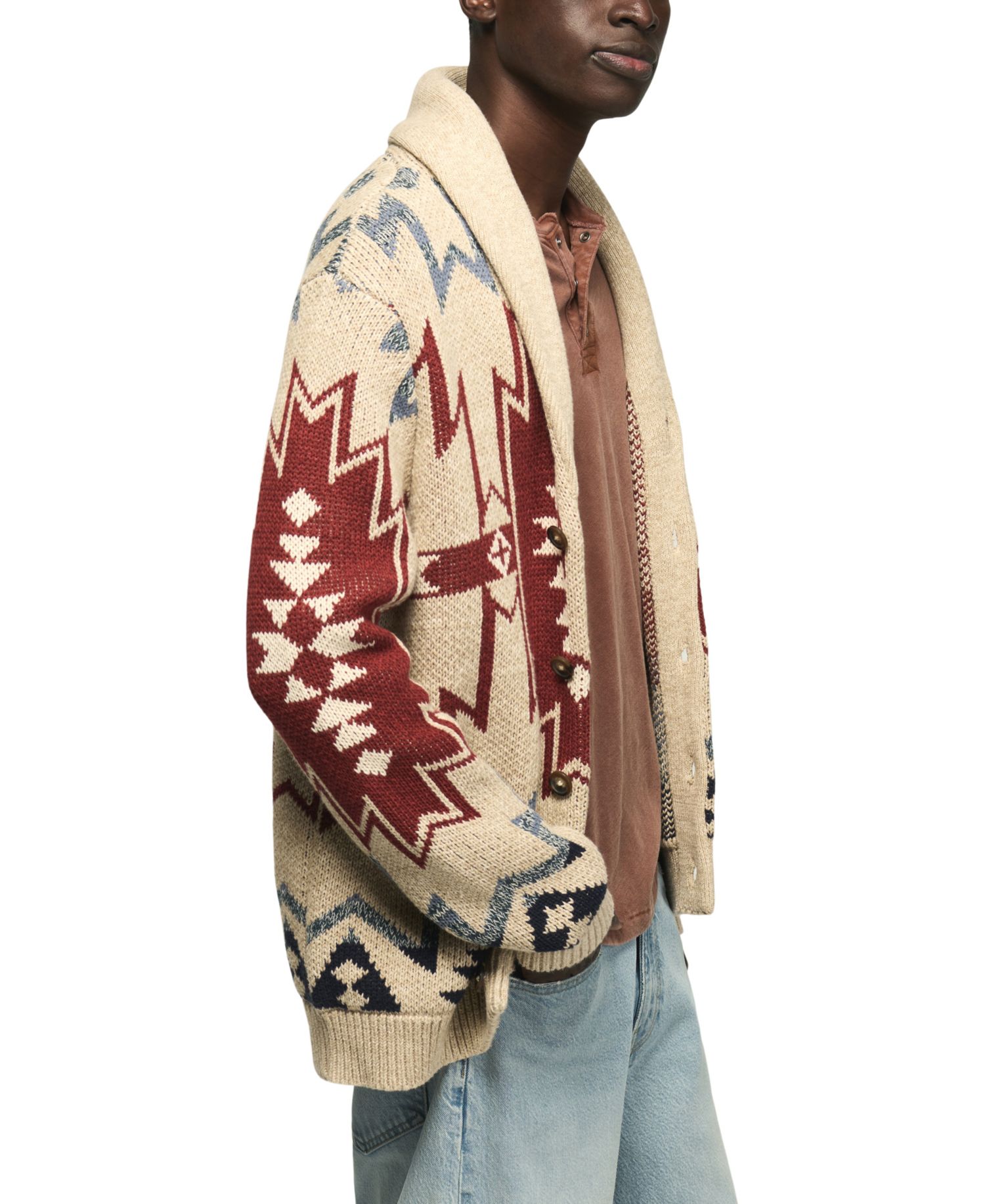 Men's Southwestern Shawl Collar Cardigan Regular-Fit Sweater