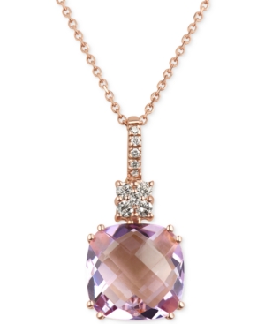 image of Rose Amethyst (6 ct. t.w.) and Diamond (1/5 ct. t.w.) Pendant Necklace in 14k Rose Gold