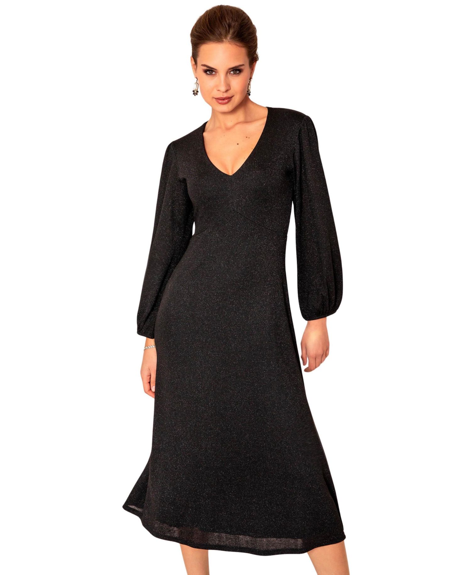 Women's Cecelia Long-Sleeve A-Line V-Neck Midi Dress