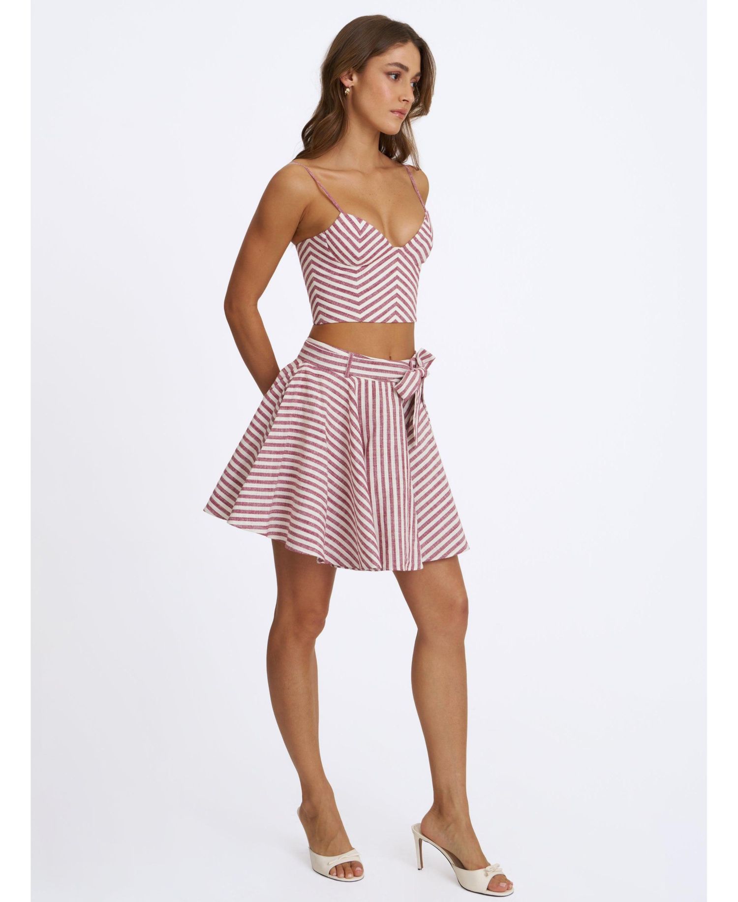 Women's Chevron-Striped Sleeveless Cotton-Linen Blend Cropped Top