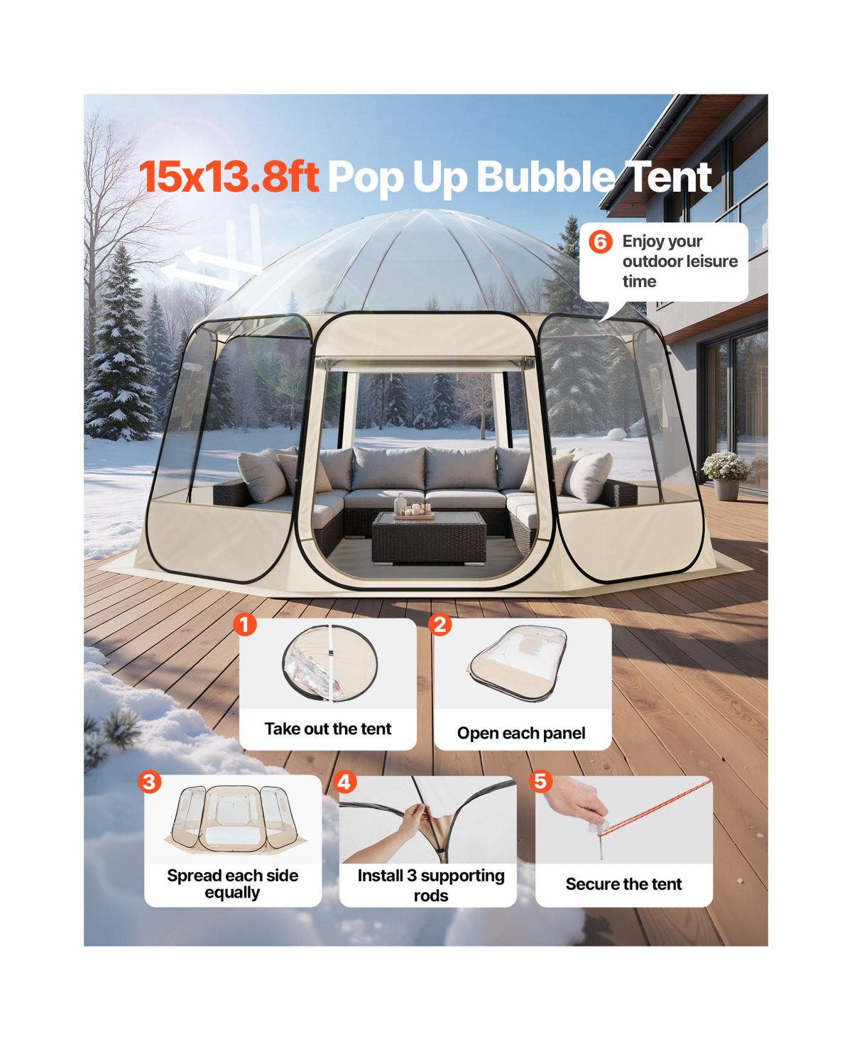 Sugift Pop Up Bubble Dome Tent 15 by 13.8 Feet for 12 to 15 People with Roll Up Windows