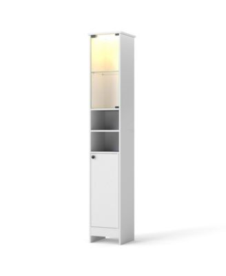 Tall Bathroom Storage Cabinet with Lights and Remote Adjustable Shelves and Doors