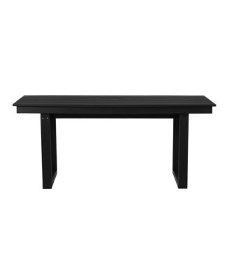 68" Outdoor HDPE Modern Rectangular Patio Dining Table With Umbrella Hole