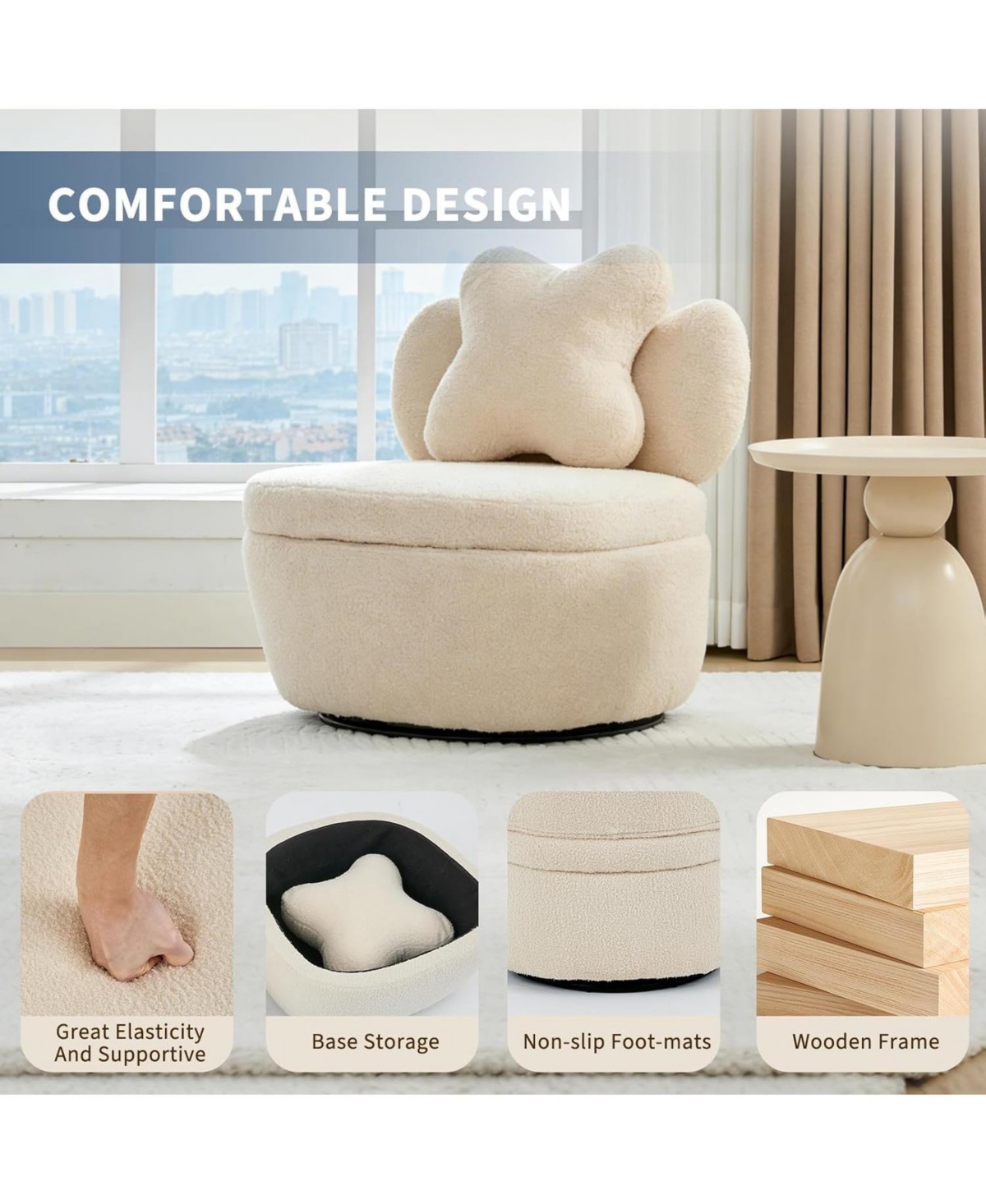 gaomon Swivel Barrel Accent Chair Set of 2 with Hidden Storage, Soft Fleece Upholstered Lounge Chair, Metal Base, Modern Leisure Sofa