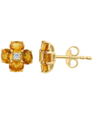 Gemstone (1-1/10 ct. t.w.) & Diamond (1/20 ct. t.w.) Earrings in 14k Gold (Also Available Blue Topaz & Citrine)