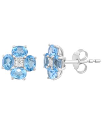 Gemstone (1-1/10 ct. t.w.) & Diamond (1/20 ct. t.w.) Earrings in 14k Gold (Also Available Blue Topaz & Citrine)
