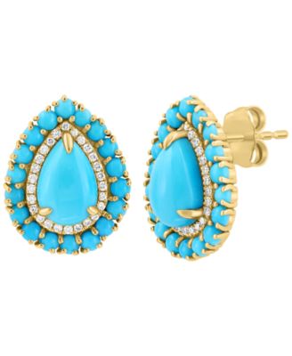 Turquoise & Diamond (2/5 ct. t.w.) Earrings in 14k Yellow Gold