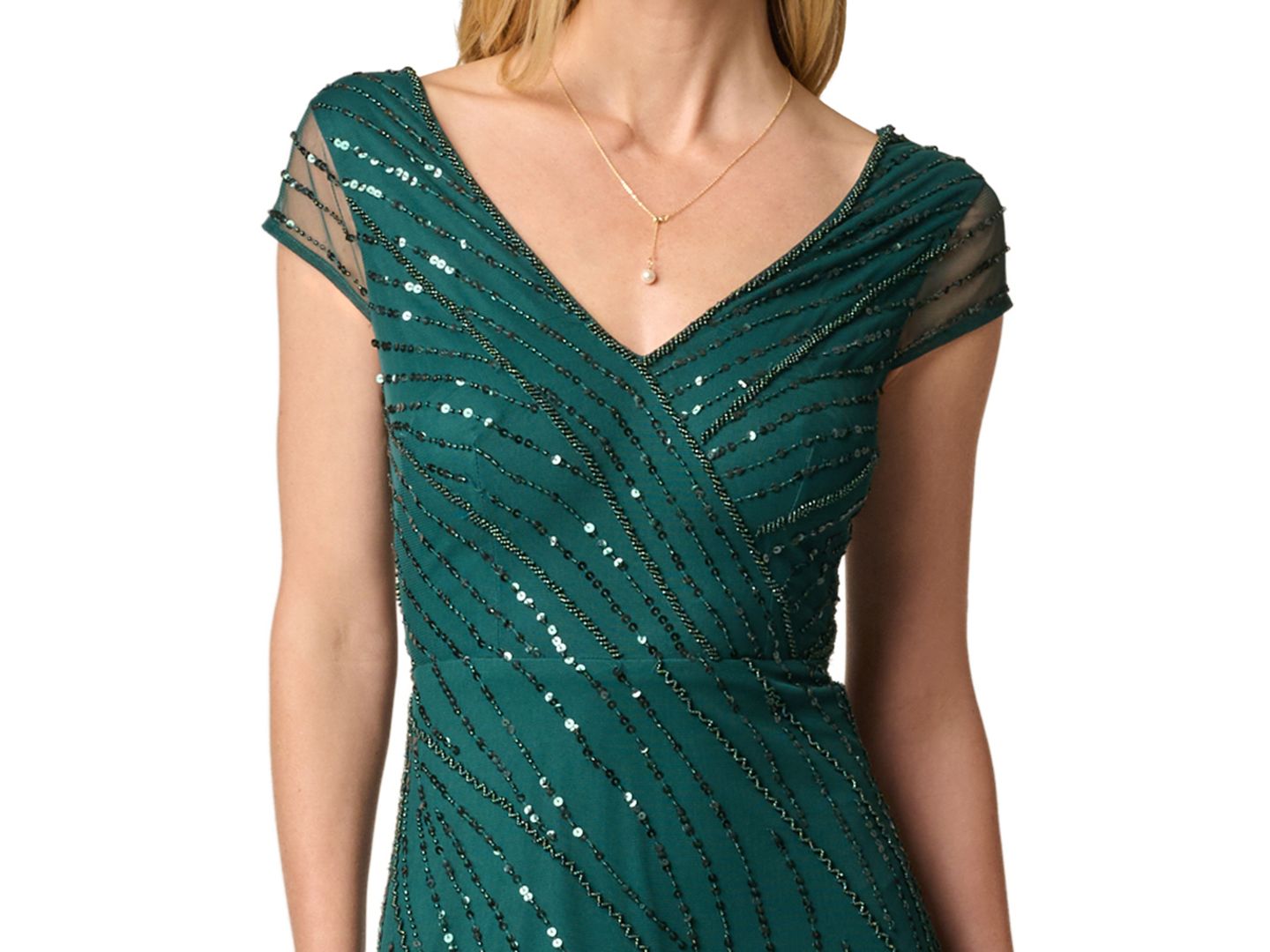 Женское платье Adrianna Papell Beaded Cap-Sleeve V-Neck Midi, цвет: Зелёный — фото 3