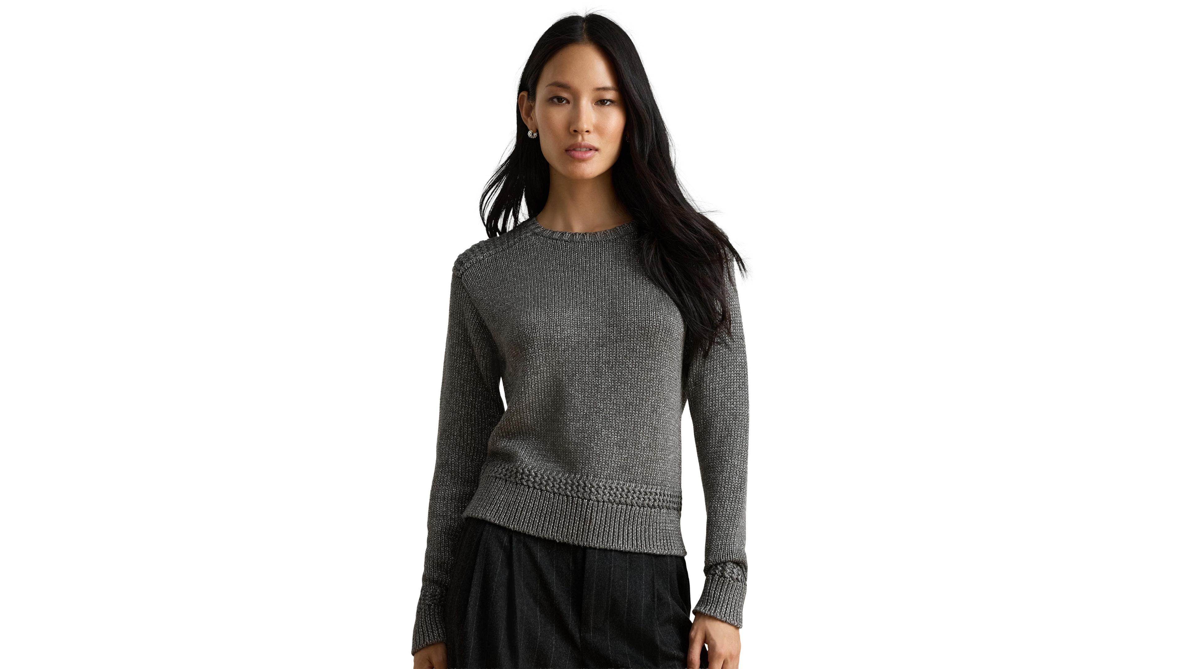 Lauren Ralph Women's Metallic Cotton-Blend Crewneck Sweater