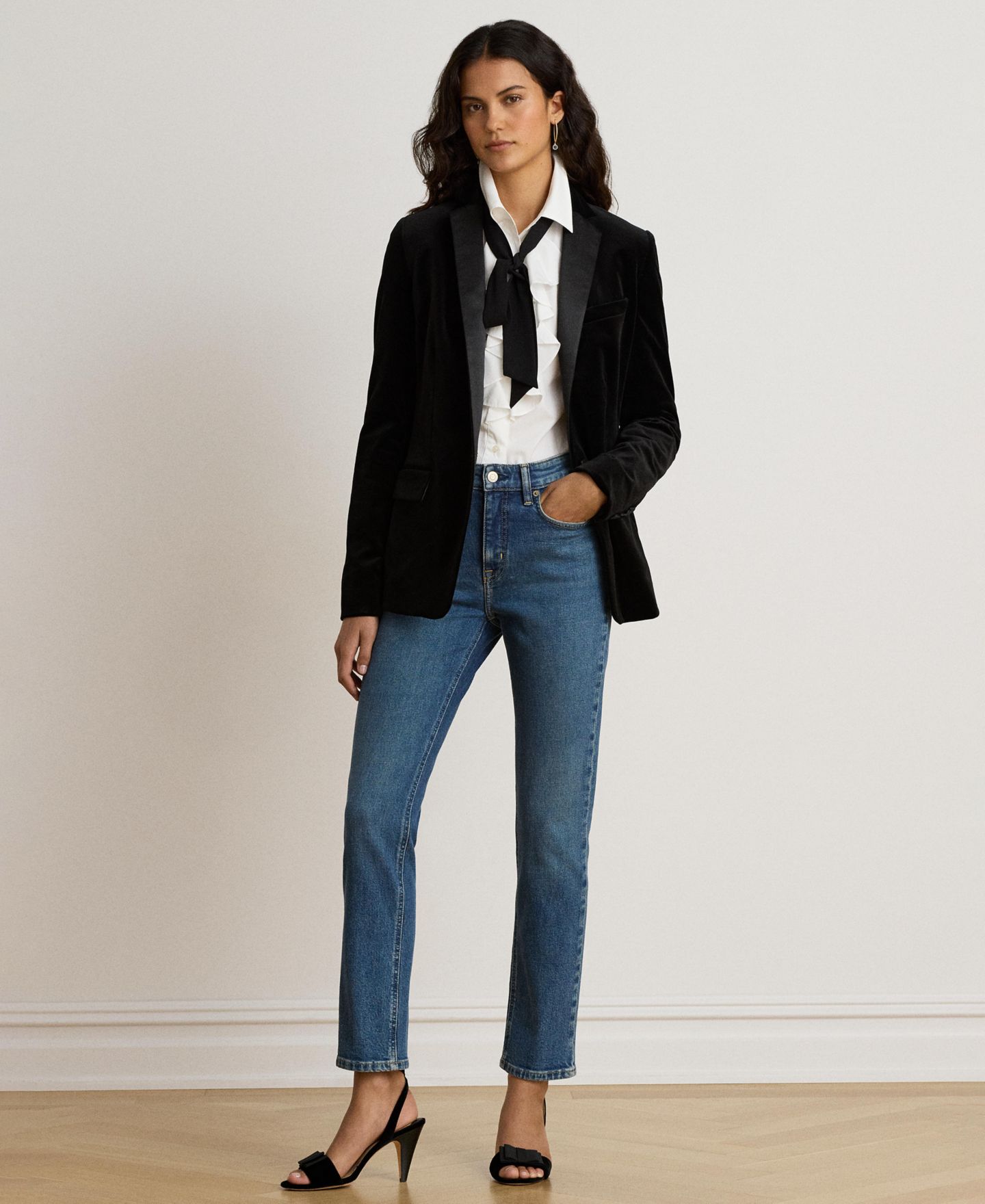 Женский пиджак Lauren Ralph Lauren Stretch Velvet Blazer, цвет: Чёрный бархатный — фото 2