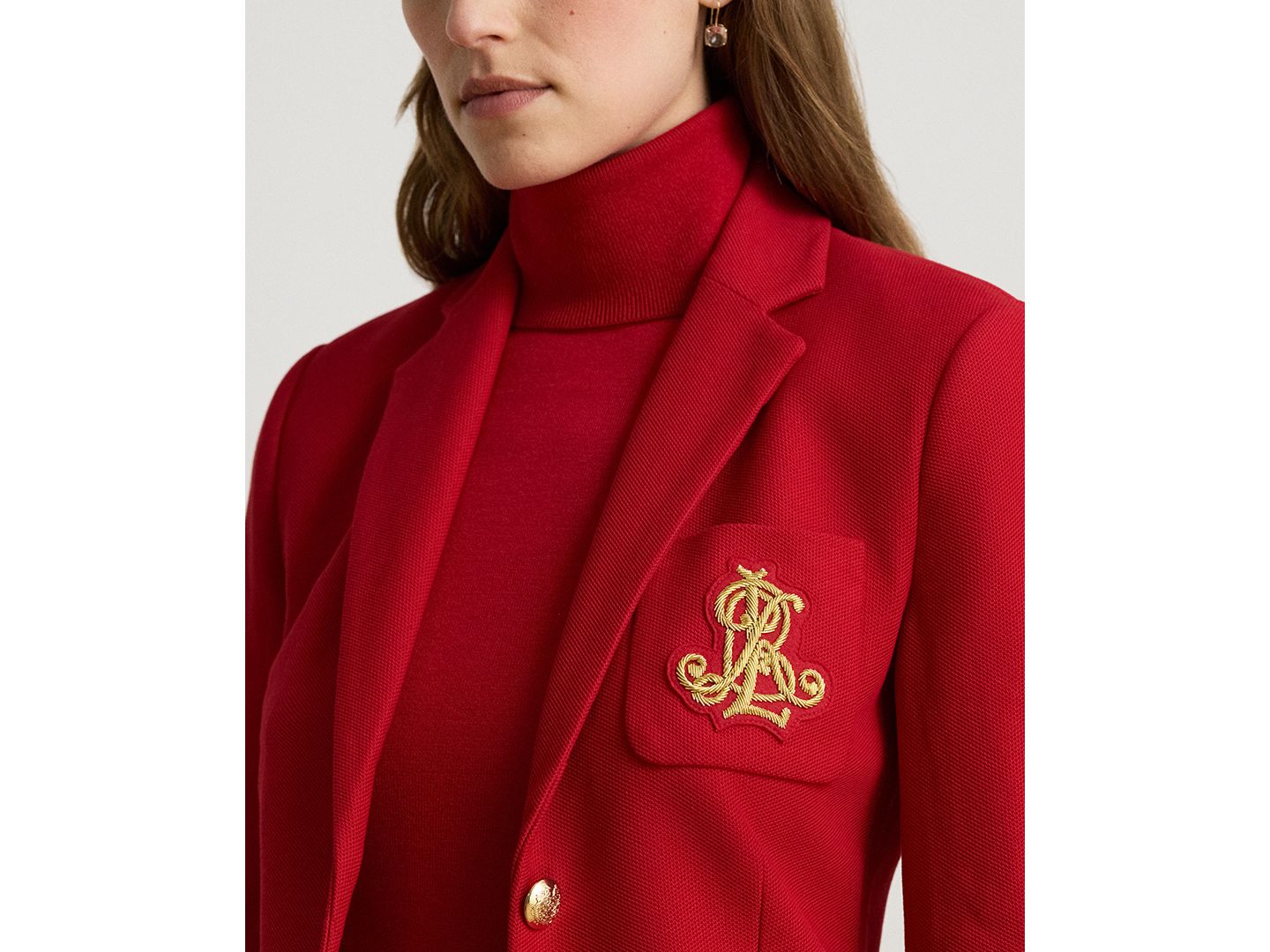 Женский приталенный блейзер Lauren Ralph Lauren из эластичного хлопка-пике, цвет: Красный — фото 3