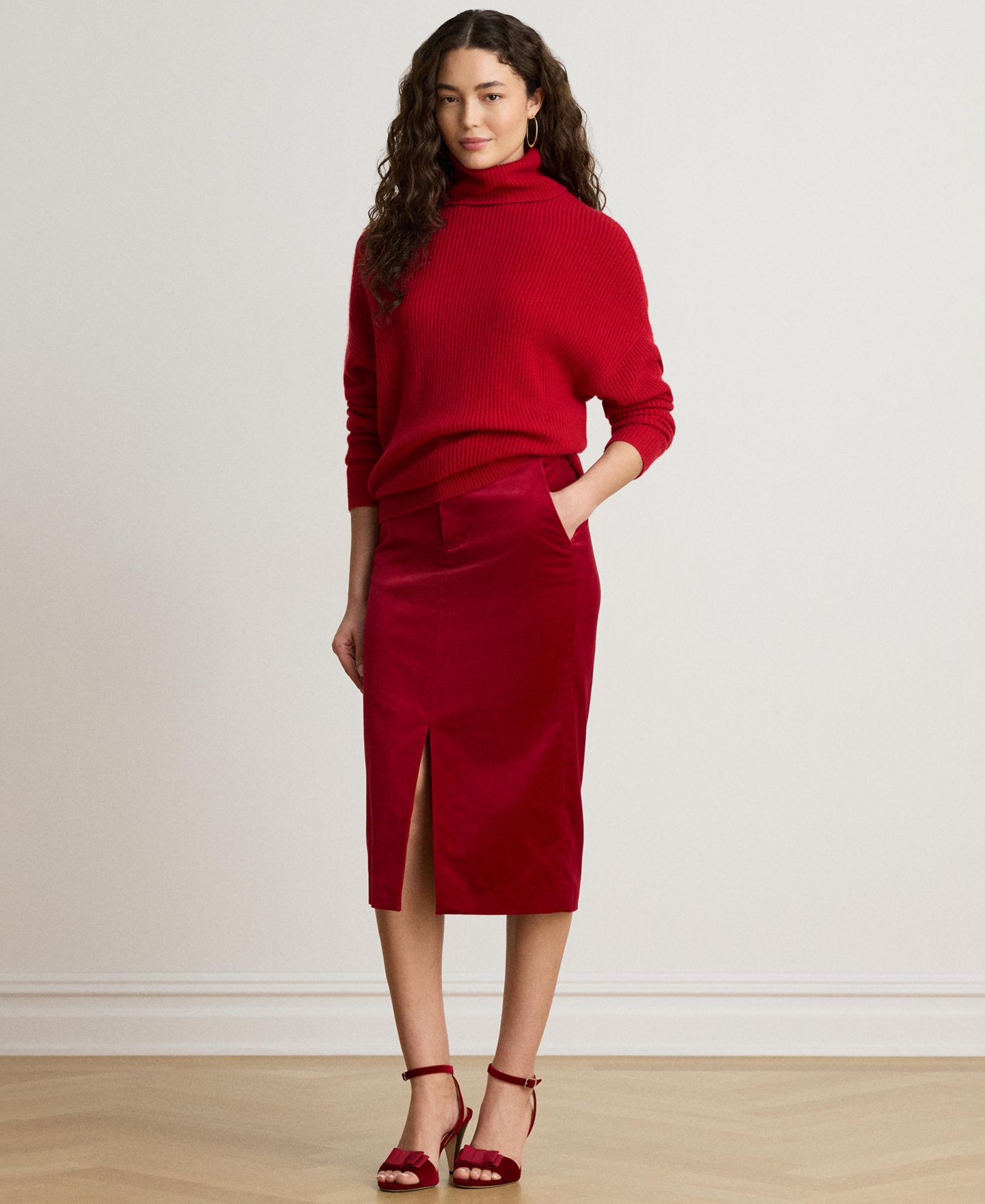 Женский свитер Lauren Ralph Lauren Rib-Knit Wool-Cashmere Blend Relaxed-Fit Turtleneck, цвет: Красный — фото 2