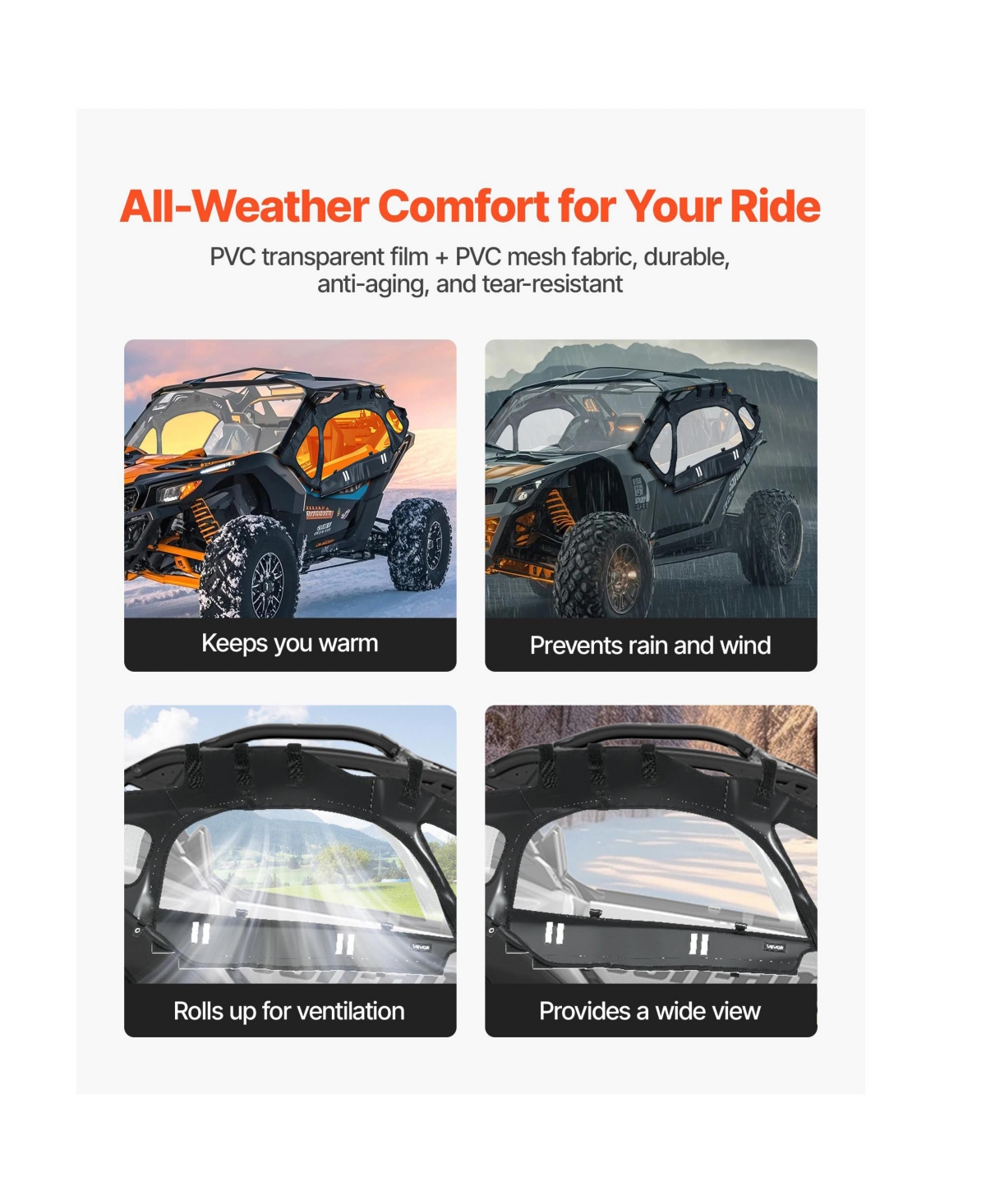 Sugift Soft Upper Door Cab Enclosure Kit for 2 Seat Side by Side Vehicles with Roll-Up Windows