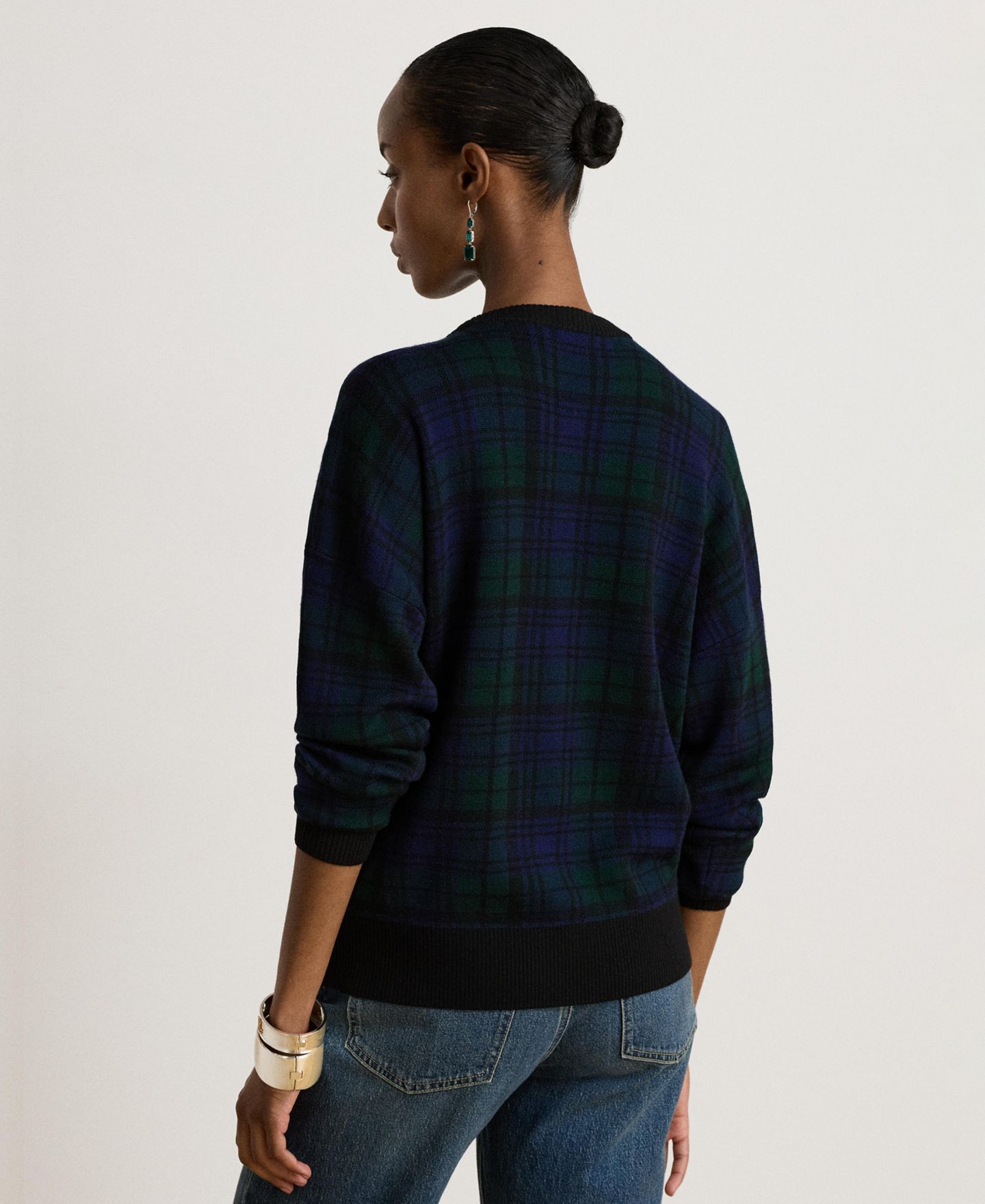 Женские часы Lauren Ralph Lauren Black Watch Plaid Wool Crewneck Sweater, цвет: Чёрный разноцветный — фото 4