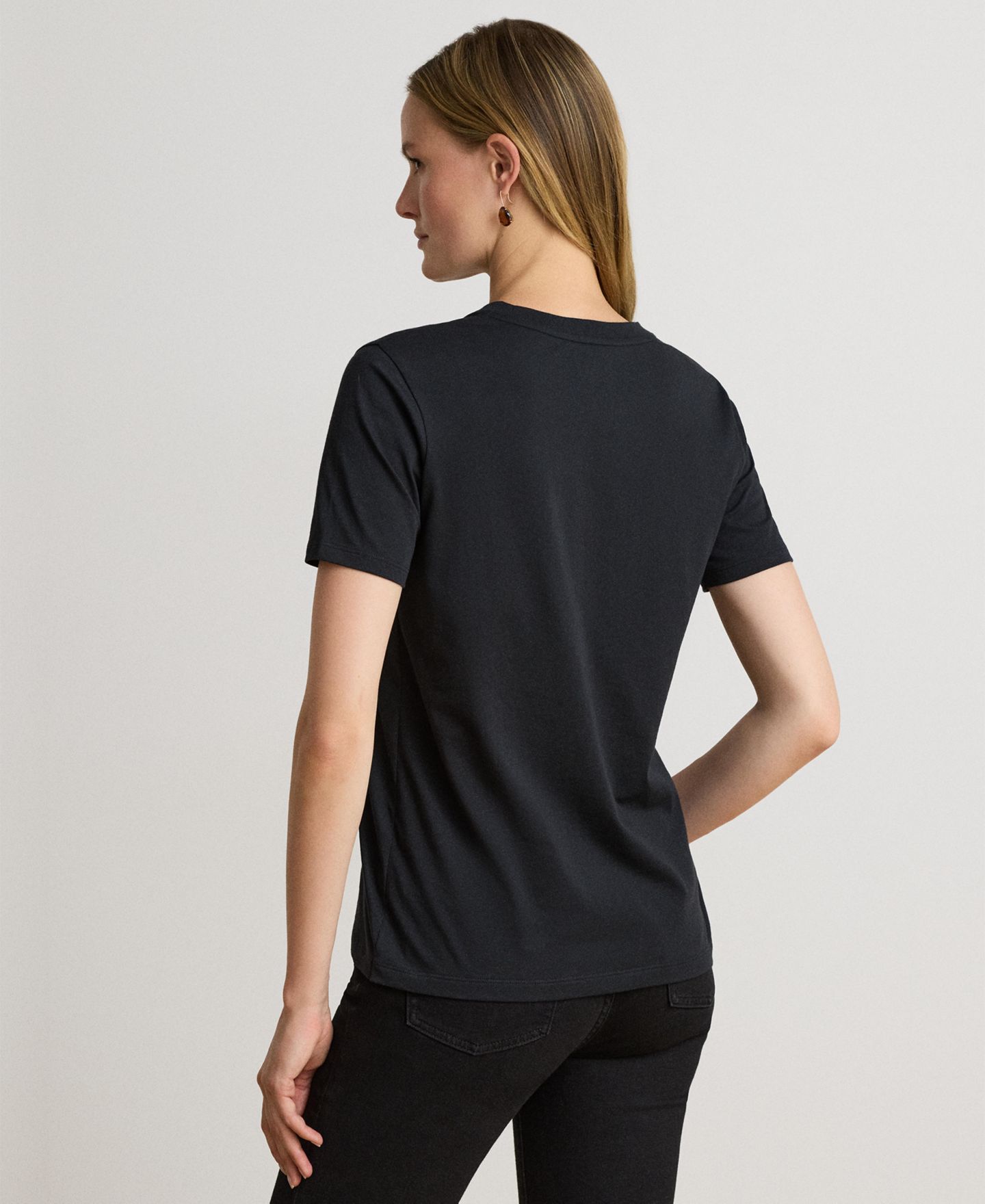 Женская футболка Lauren Ralph Lauren Embroidered-Logo Crewneck, цвет: Чёрный — фото 6