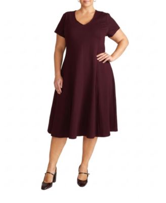 Plus Size Lucinda V-Neck Fit-and-Flare Ponte Midi Dress