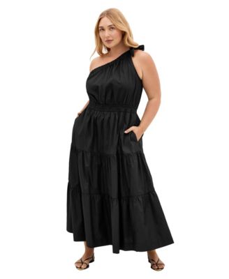 Plus Size Haylee One-Shoulder Tiered Cotton Maxi Dress
