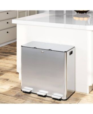 3x20L Stainless Steel Recycling Trash Can with Soft Close Pedal Lids, Kitchen Bin for Home, Office