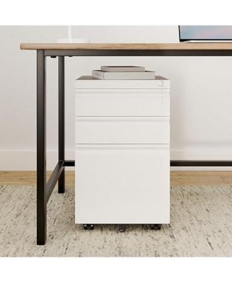 3-Drawer Metal File Cabinet, Mobile Under Desk Filing Organizer with Lock for Office or Home