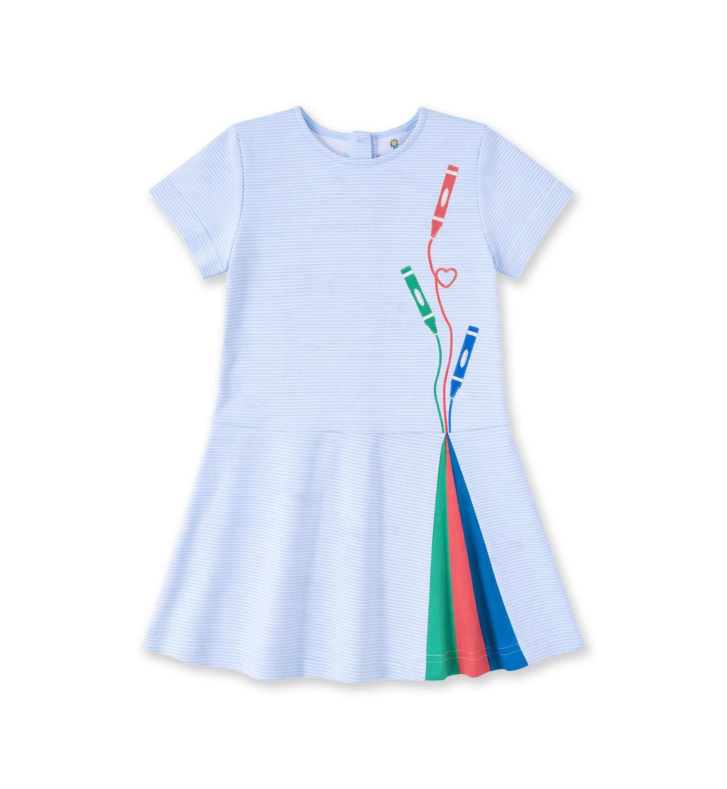 Платье Florence Eiseman Stripe Knit Dress With Applique Crayons для девочек, цвет: Синий — фото 1