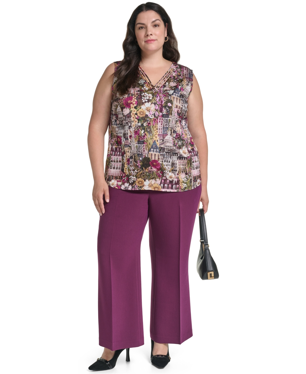 Karl Lagerfeld Paris Plus Graphic-Print V-Neck Blouse, Created for Macy's