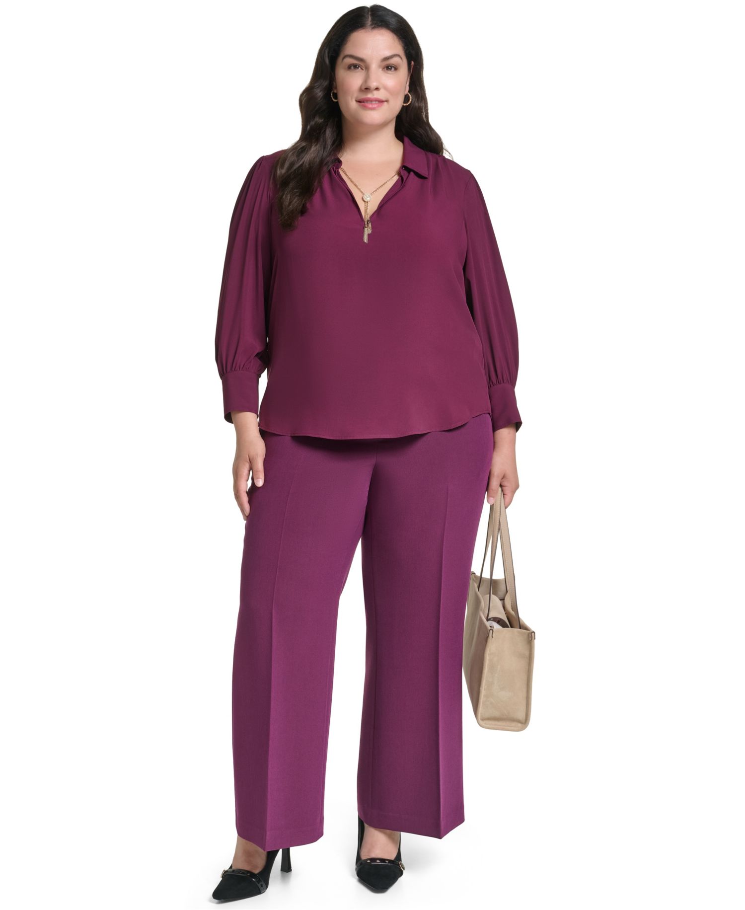 Plus Size Long-Sleeve V-Neck Blouse