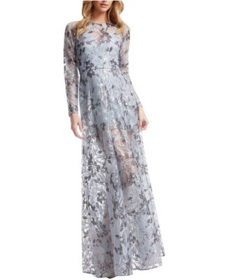 Women's Ava Long-Sleeve Floral-Sequin Gown