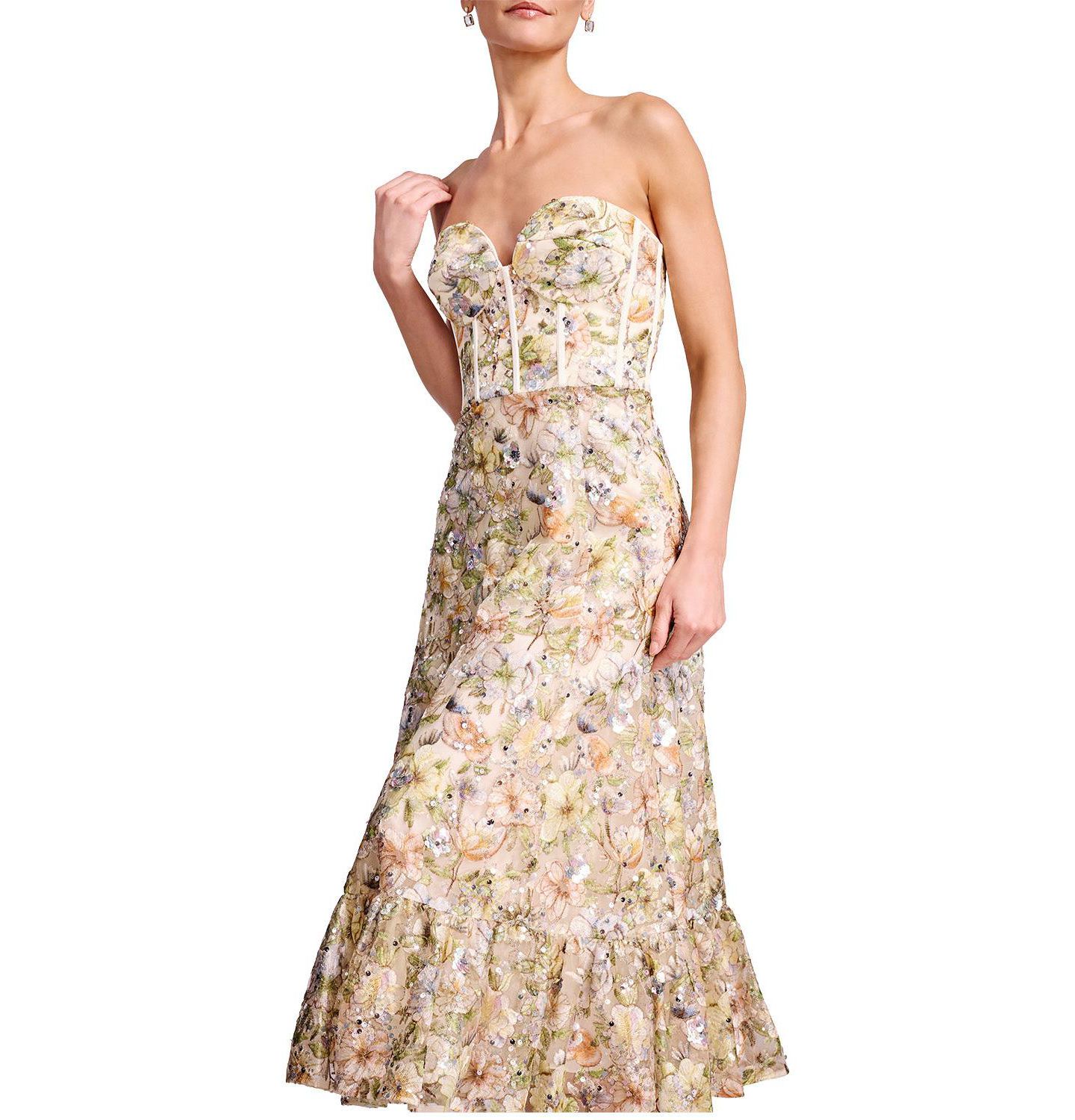 Женское платье Dress the Population Carina Floral Sequin Sweetheart, цвет: Слоновая кость разноцветный — фото 4