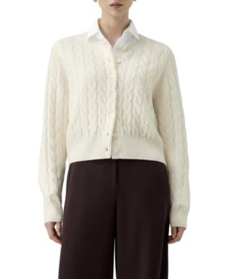 Women's Merino Wool Cable-Knit Crewneck Cardigan