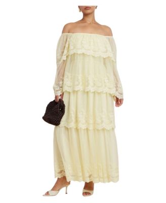 Plus Size Tiered Lace Off-the-Shoulder Maxi Dress