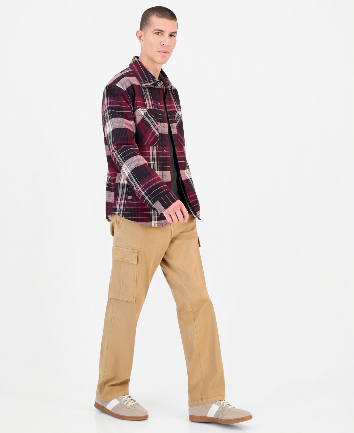 Men's Plaid Button-Front Shirt Jacket