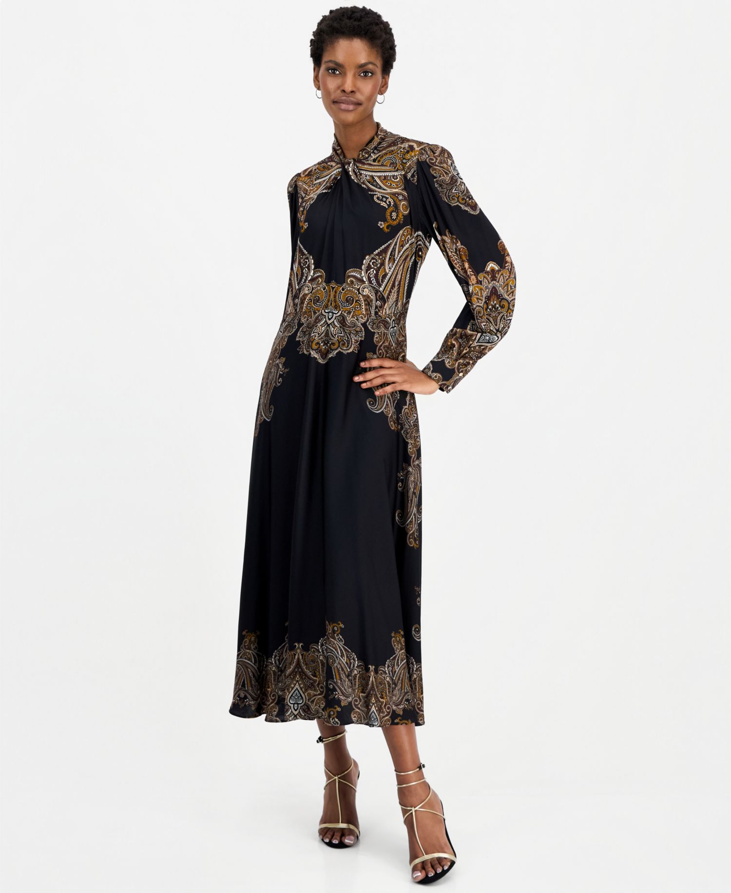 Women's Raquel Midi A-Line Twist-Neck Dress