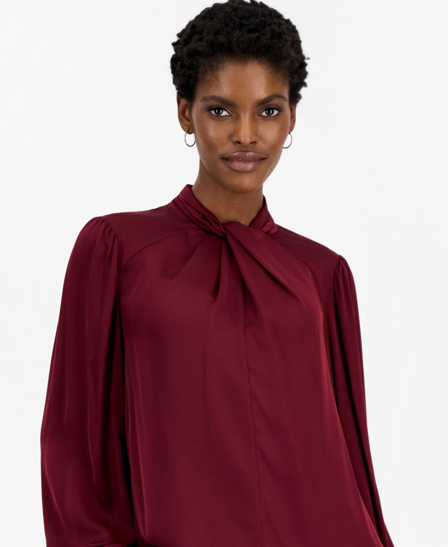Women's Lola Long-Sleeve Satin Twist-Neck Blouse