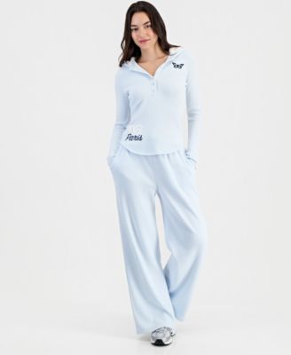 Juniors' Wide Wide-Leg Cozy Waffle Knit Pants