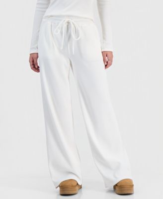 Juniors' Hacci High-Rise Thermal-Knit Wide-Leg Pants