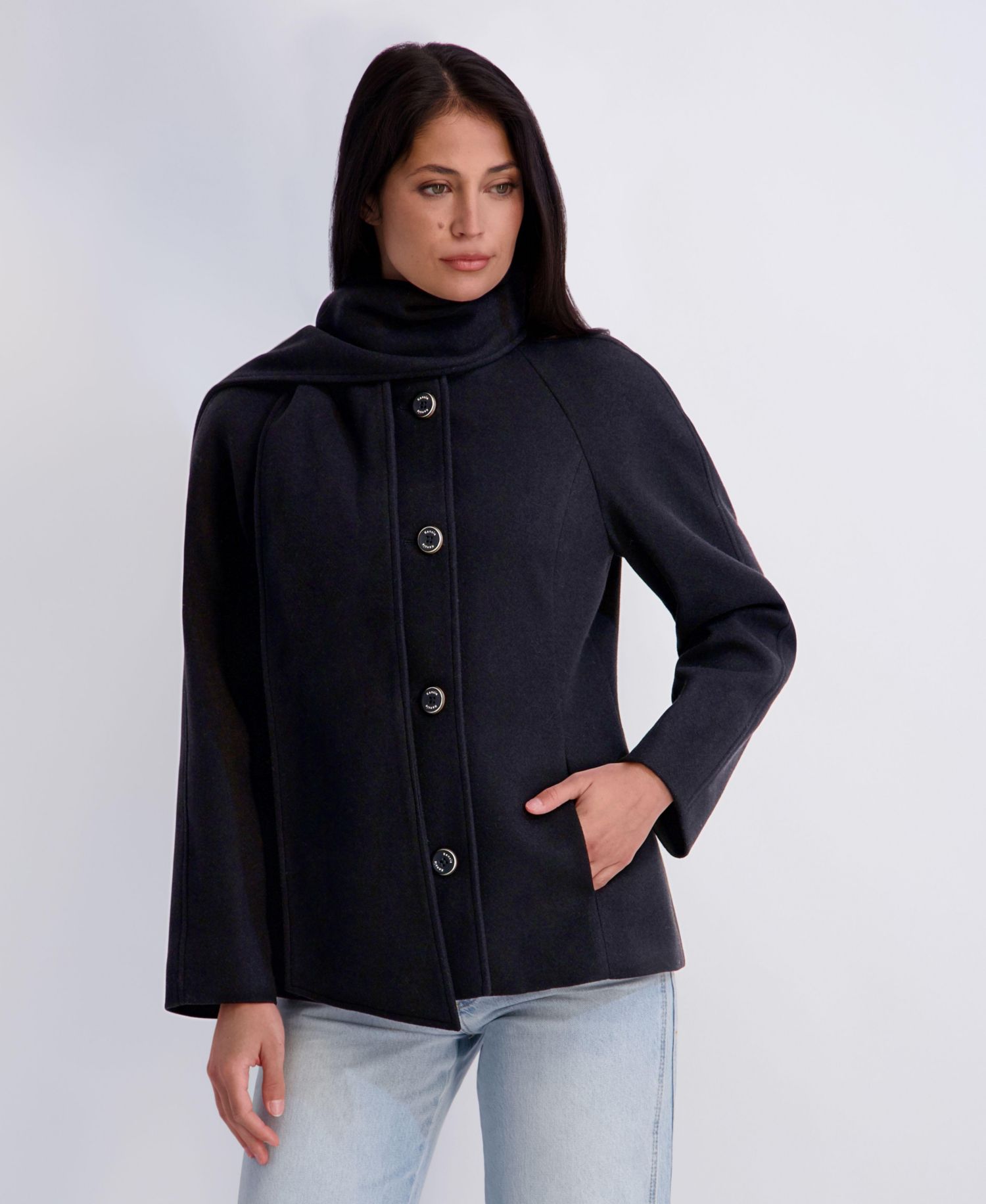 Women's Faux-Wool Funnel Neck Scarf Coat