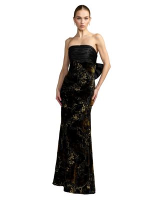 Women's Floral Velvet Strapless Gown