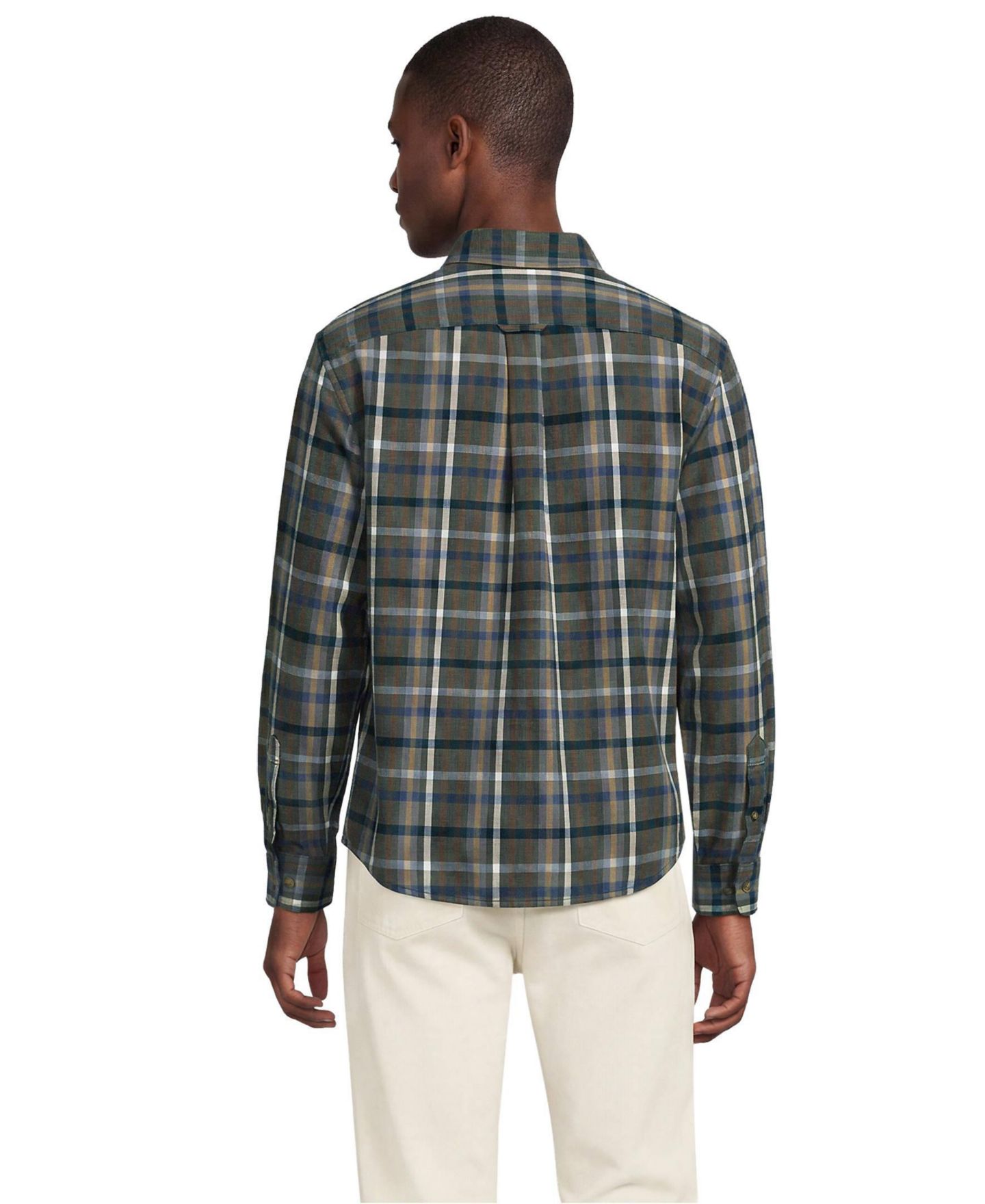 Мужская рубашка Lands' End Long Sleeve Classic Fit Flagship Flannel, цвет: Сосновый / Морской — фото 2