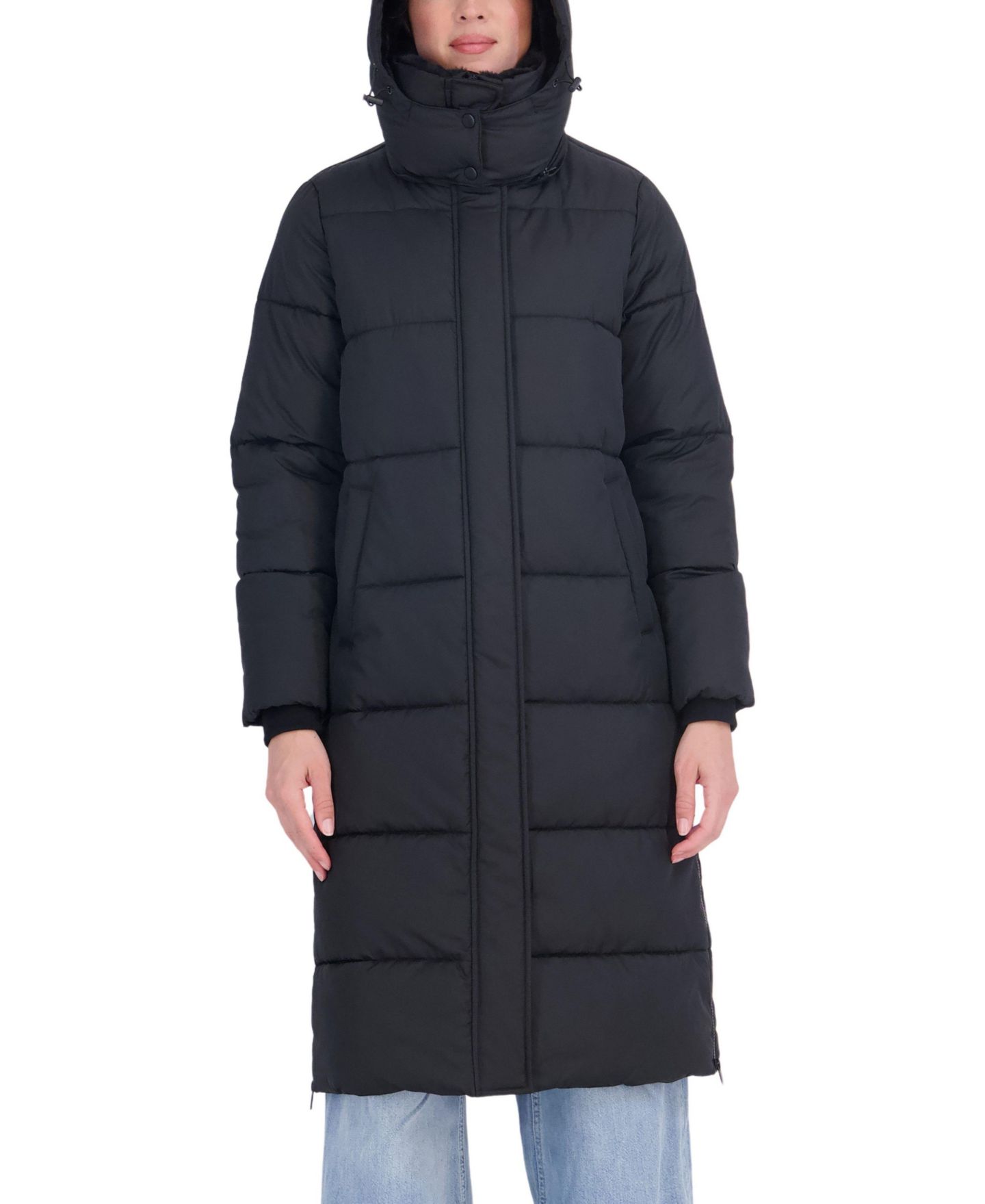Женский длинный пуховик Sebby Collection с капюшоном и отделкой из искусственного меха, цвет: Чёрный — фото 4