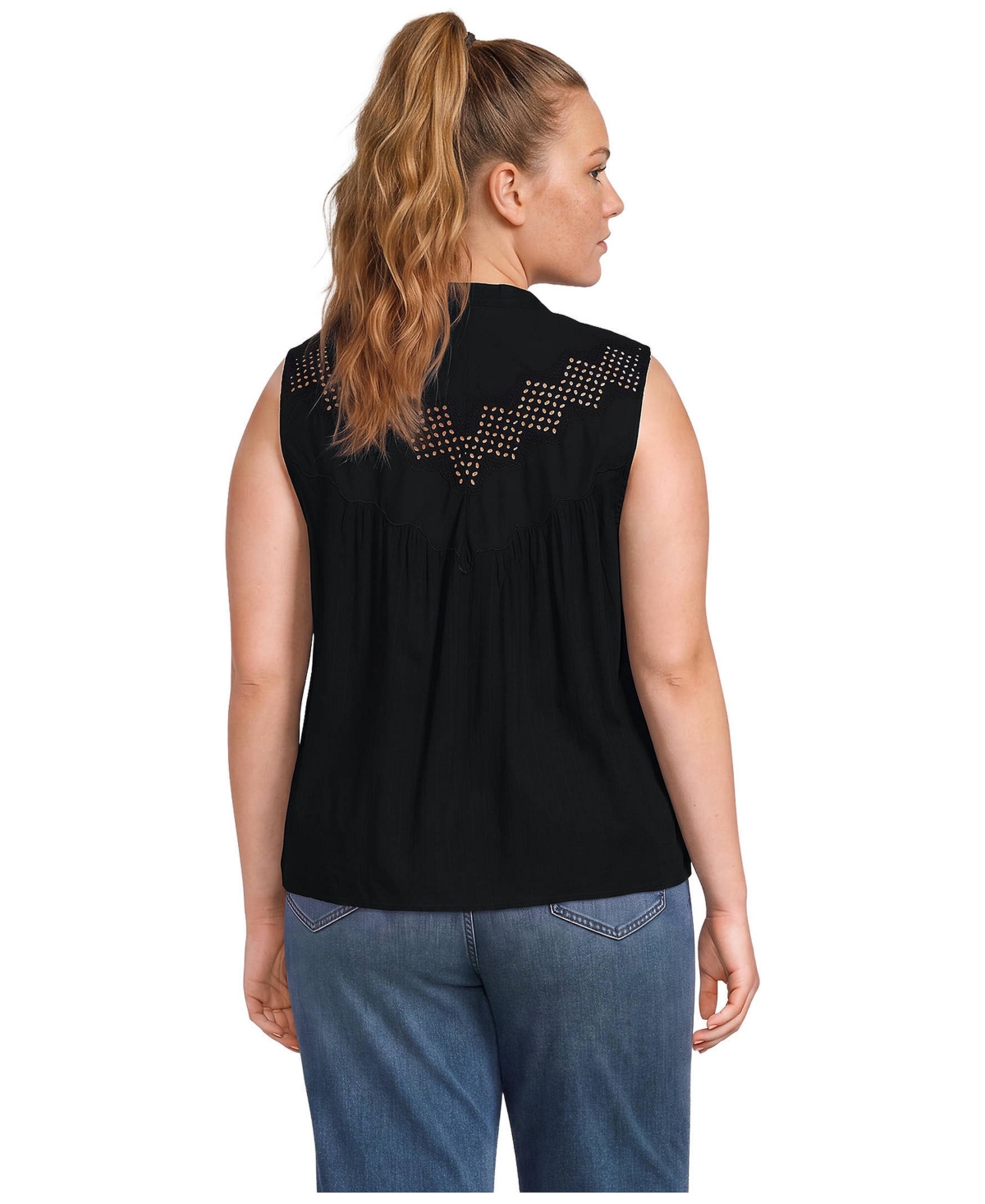 Lands' End Plus Sleeveless Eyelet Pullover Top