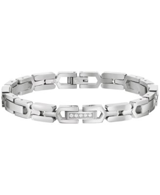 Men's White Topaz Silver-Tone Stainless Steel Bracelet, 8.5"