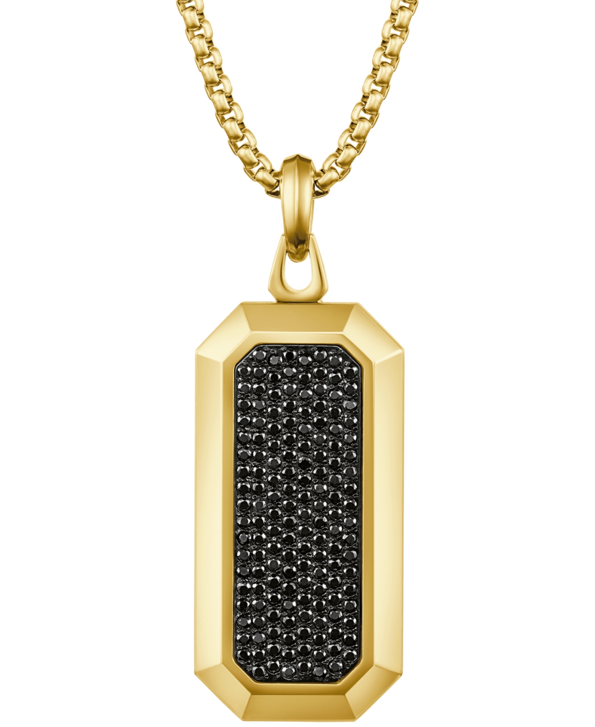 Bulova Men's Black Spinel Octagonal Dog-Tag Pendant Necklace