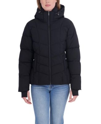 Women's Short Hooded Stretch Puffer Coat