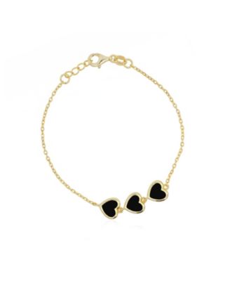 Onyx Trio Heart Bracelet 14K Gold-Plated Sterling Silver