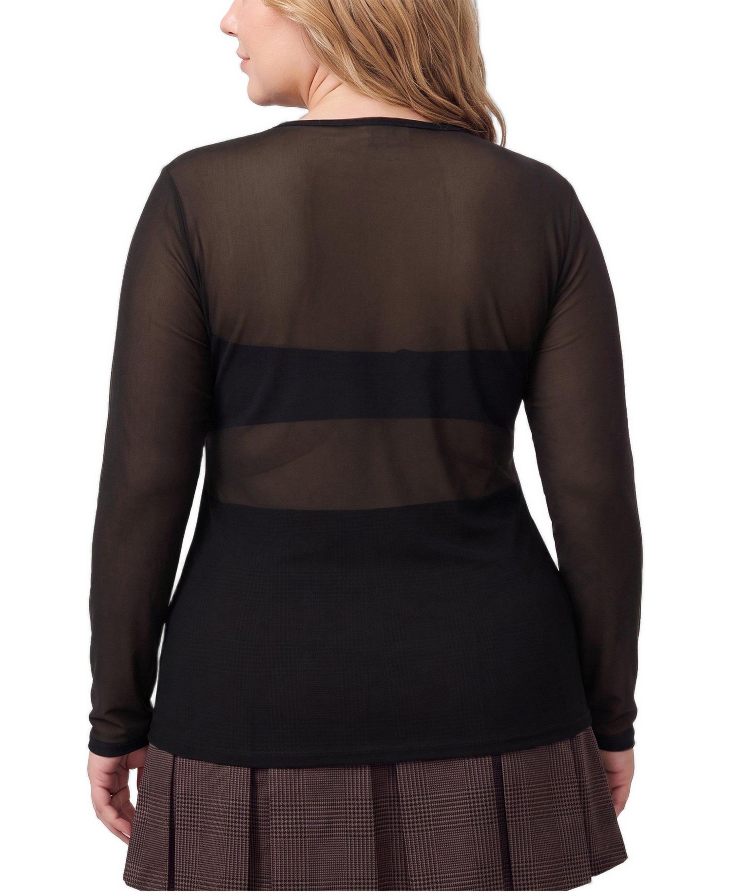 Plus Size Mesh Long-Sleeve Top