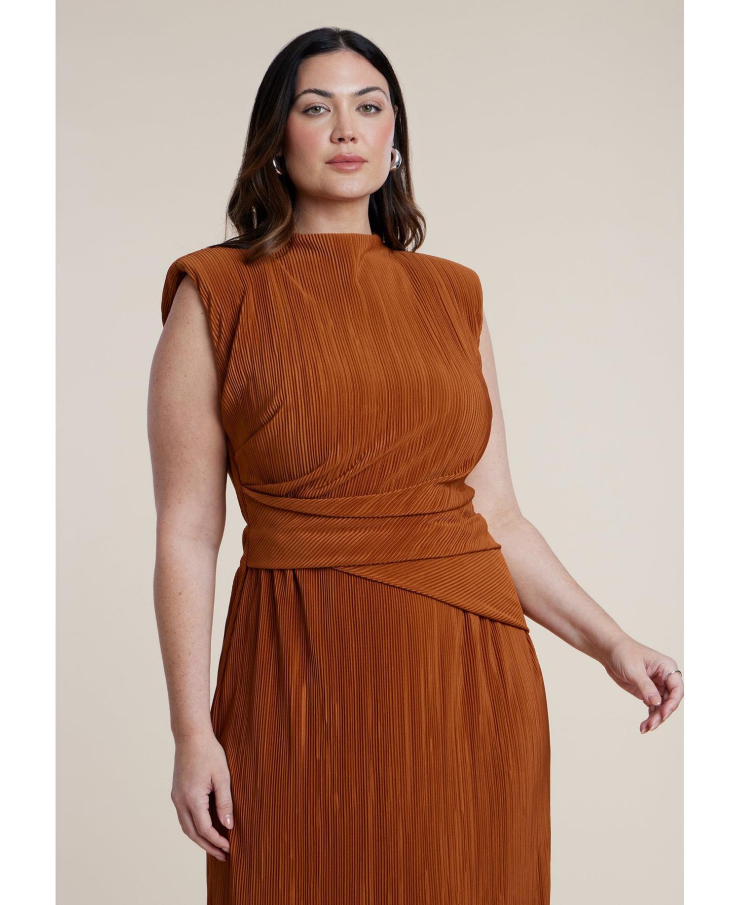 Plus Size Draped Bodice Plisse Maxi Dress